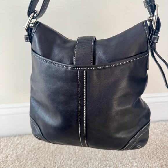 VTG Y2K Coach Soho Covertible Flap Crossbody Black Leather Bag Silver 9480 - Picture 2 of 16